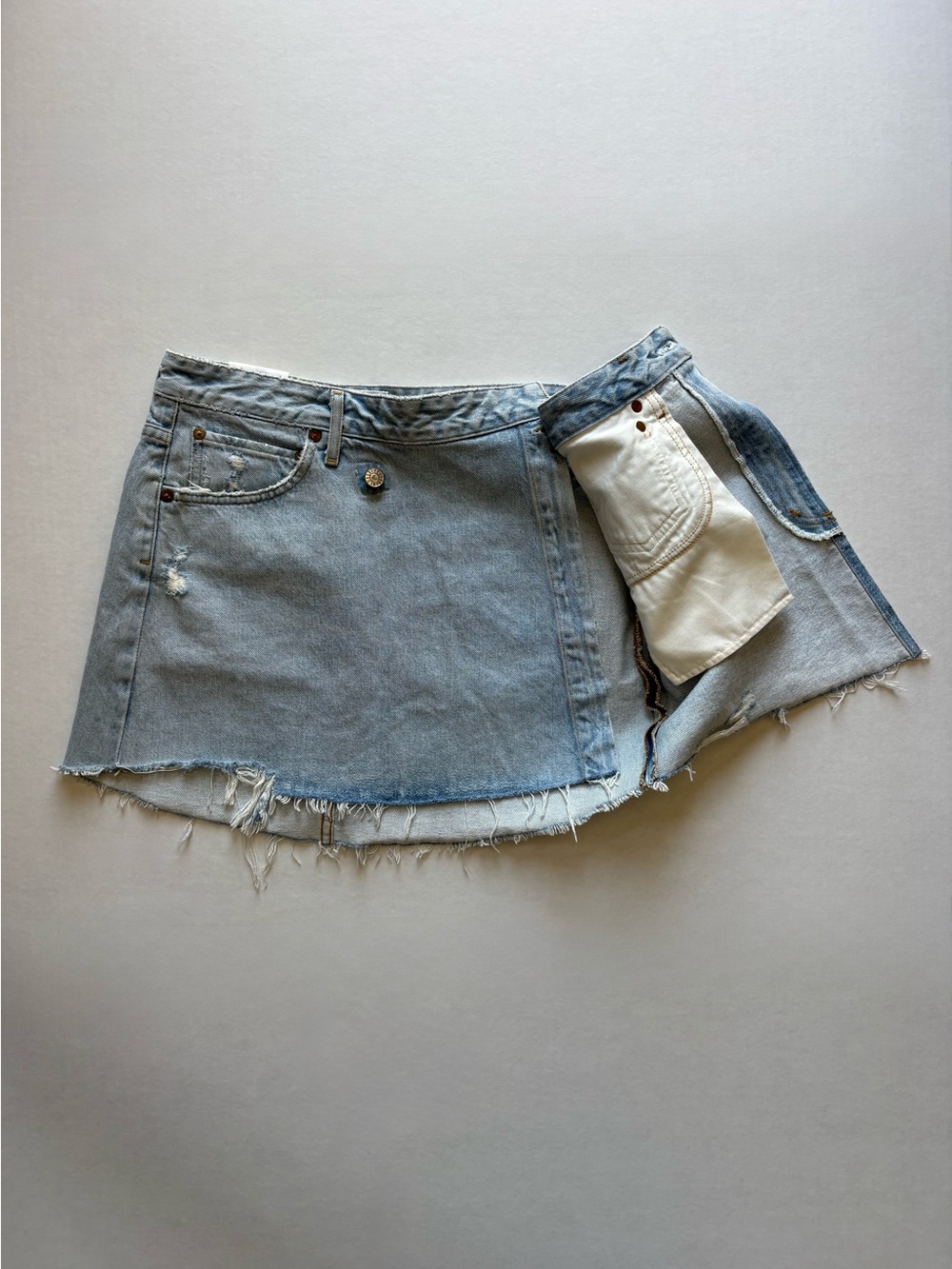 Agolde Criss Cross Light Wash Denim Skirt Womens 27 Unfinished Hem - Picture 9 of 10